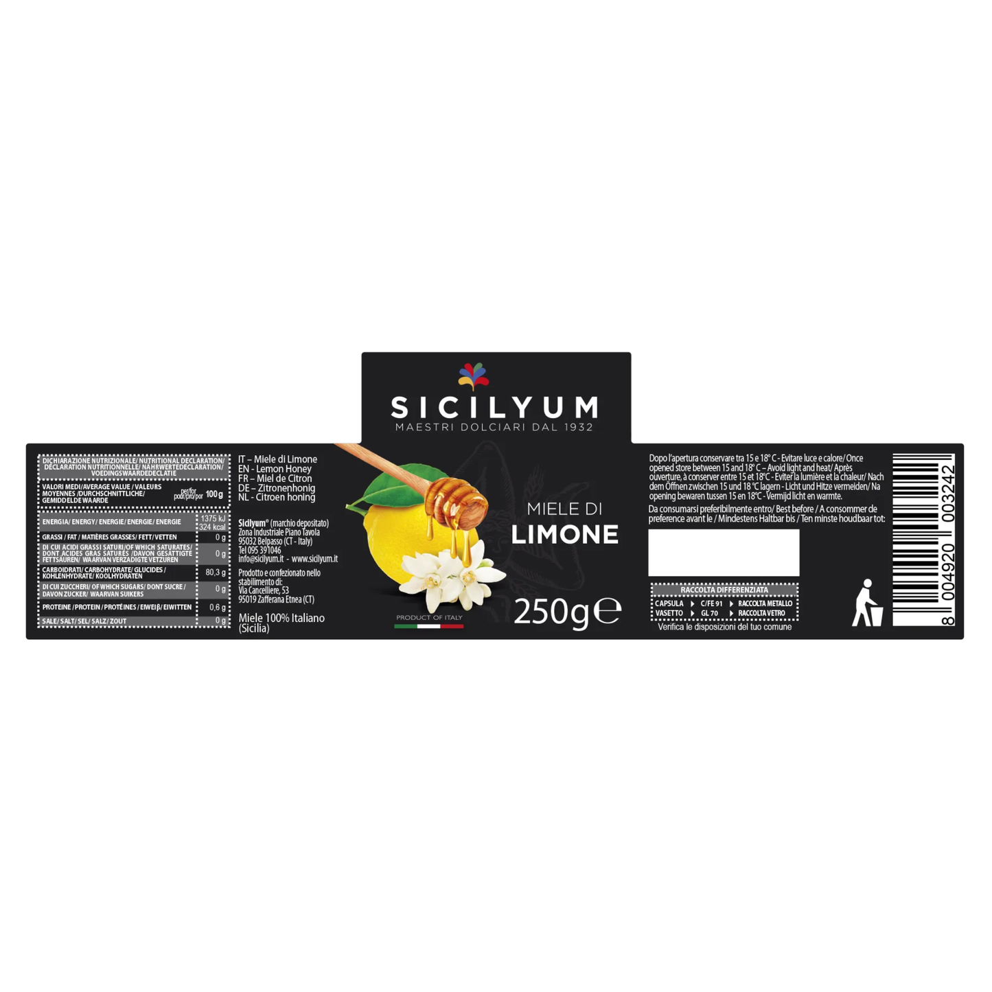 SICILYUM Miele di Limone – Zitronenblütenhonig aus Sizilien 250g