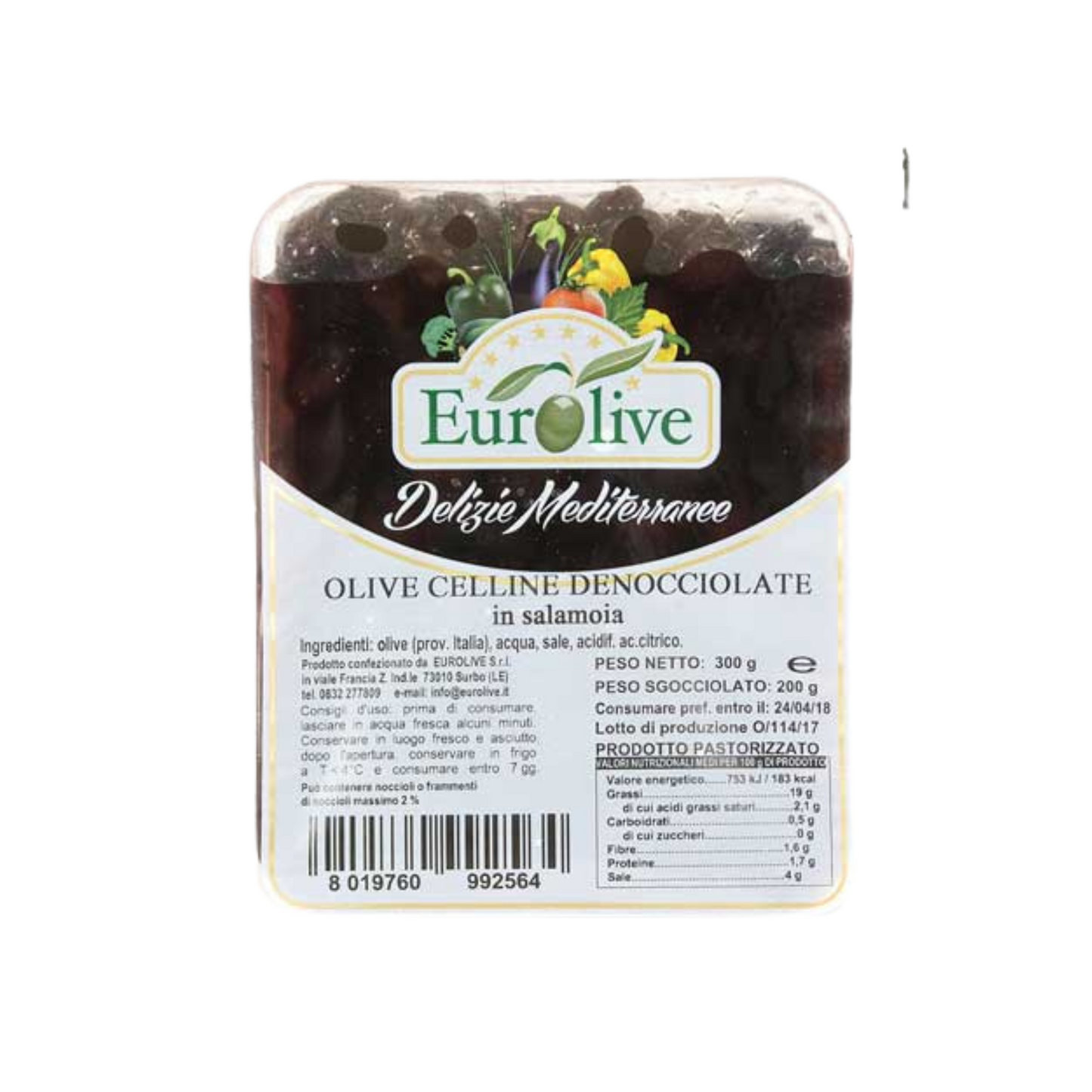 EUROLIVE Olive celline denocciolate - Schwarze Celline Oliven ohne Stein 300g